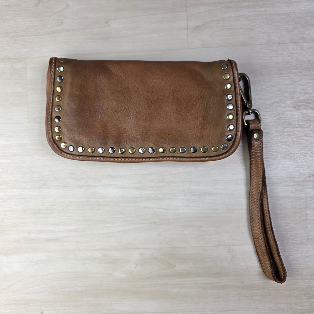 Vera Pelle Bols Nova Italian Leather Zip Around Clutch Wallet‎ Billfold Studded